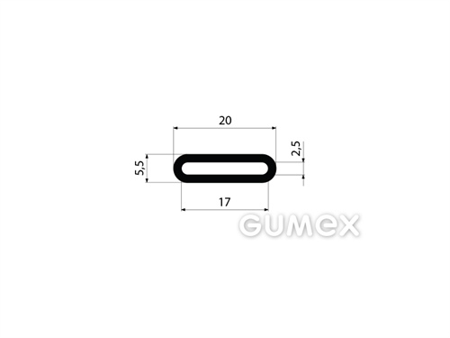 Geformtes Gummiprofil mit Loch, 5,5x20mm, Länge 1400mm, 60°ShA, NBR, -40°C/+70°C, schwarz, 